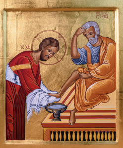 Jesus tvättar Petrus fötter. Ikon av Kristoffer Lignell
